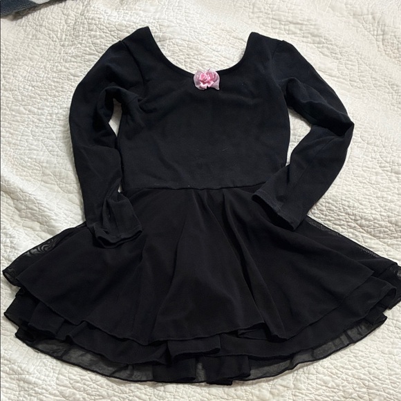 Black Kids Skirted Leotard with Pink Flower Accent, small - Picture 1 of 4